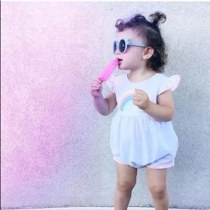 [FIRM] Rainbow Print White Ruffle Sleeve Romper